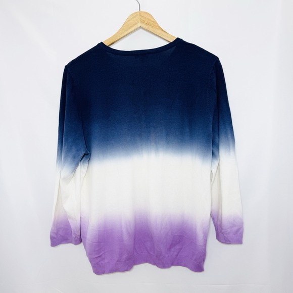 Talbots Charming Cardigan Sweater XL Lilac Navy Dip Dye Ombré 3/4 Sleeve Spring - Picture 3 of 9